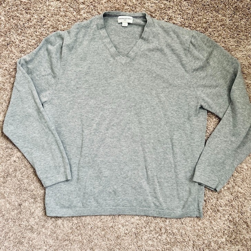 Banana Republic I Mens Grey V Neck Long Sleeve Sweater Top‎ I Size L